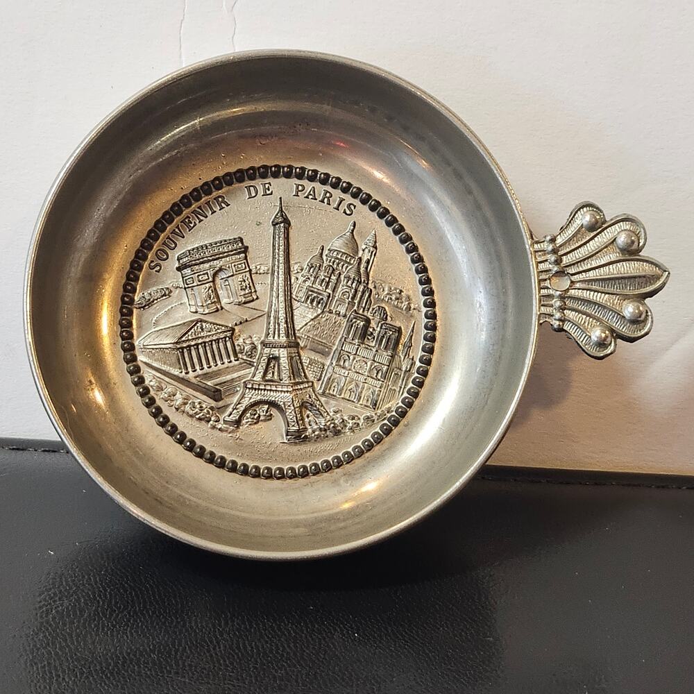 Vintage Polyne Paris Metal Trinket Dish - Embossed Landmarks Made In France